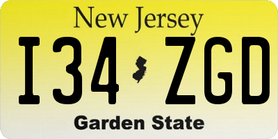 NJ license plate I34ZGD