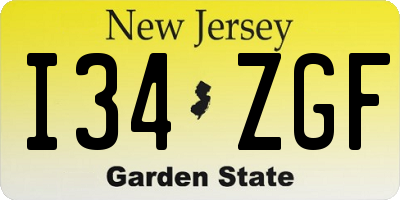 NJ license plate I34ZGF