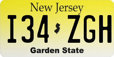 NJ license plate I34ZGH