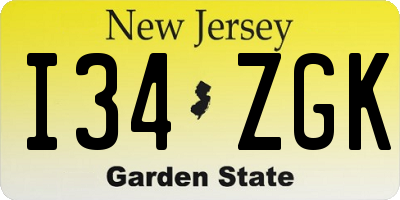 NJ license plate I34ZGK