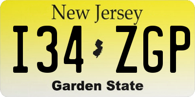 NJ license plate I34ZGP