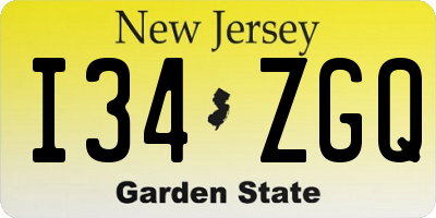 NJ license plate I34ZGQ