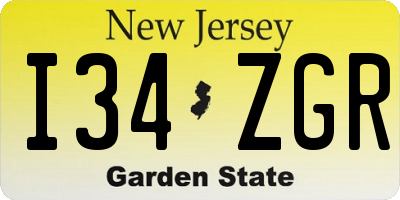 NJ license plate I34ZGR