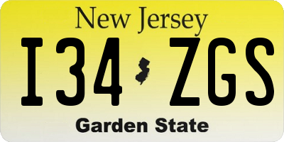 NJ license plate I34ZGS
