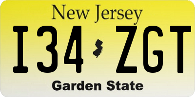 NJ license plate I34ZGT