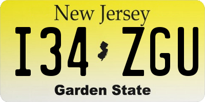 NJ license plate I34ZGU