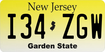NJ license plate I34ZGW