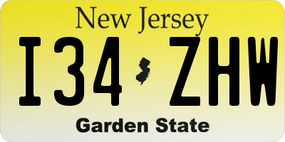 NJ license plate I34ZHW
