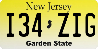 NJ license plate I34ZIG
