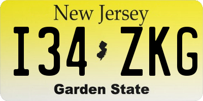 NJ license plate I34ZKG