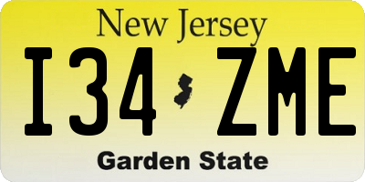 NJ license plate I34ZME
