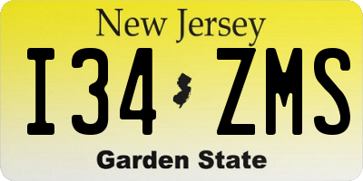 NJ license plate I34ZMS