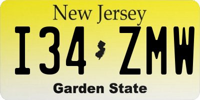 NJ license plate I34ZMW