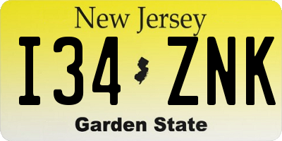NJ license plate I34ZNK