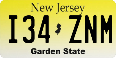 NJ license plate I34ZNM