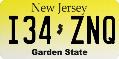 NJ license plate I34ZNQ