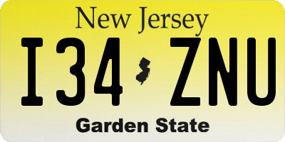 NJ license plate I34ZNU