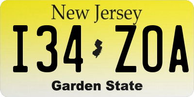 NJ license plate I34ZOA