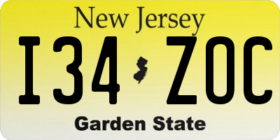 NJ license plate I34ZOC