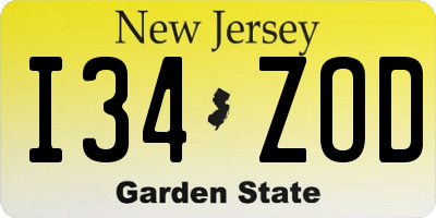 NJ license plate I34ZOD