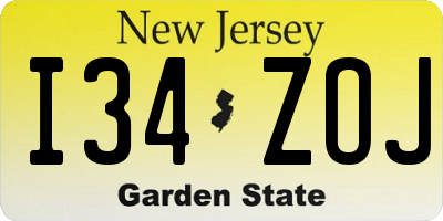 NJ license plate I34ZOJ