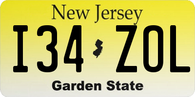 NJ license plate I34ZOL