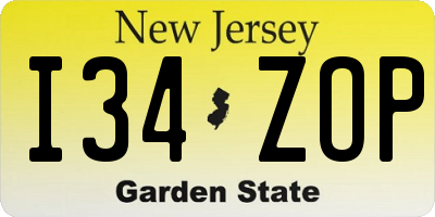 NJ license plate I34ZOP