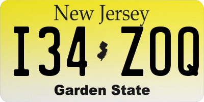 NJ license plate I34ZOQ