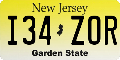 NJ license plate I34ZOR
