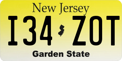 NJ license plate I34ZOT