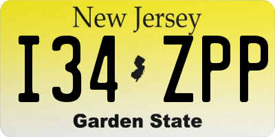 NJ license plate I34ZPP