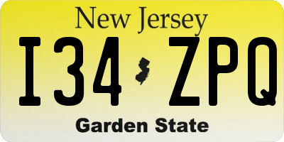 NJ license plate I34ZPQ
