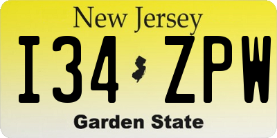 NJ license plate I34ZPW