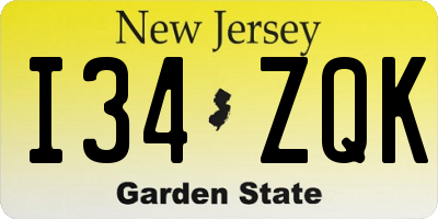 NJ license plate I34ZQK