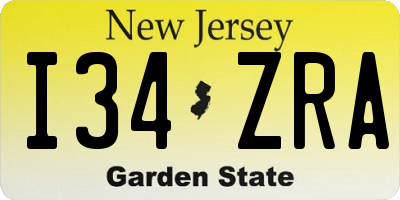 NJ license plate I34ZRA