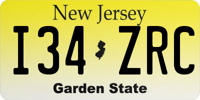 NJ license plate I34ZRC