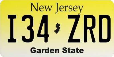 NJ license plate I34ZRD