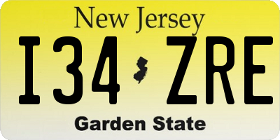 NJ license plate I34ZRE