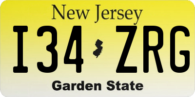 NJ license plate I34ZRG