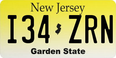 NJ license plate I34ZRN