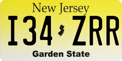 NJ license plate I34ZRR