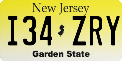 NJ license plate I34ZRY