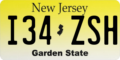 NJ license plate I34ZSH