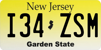 NJ license plate I34ZSM