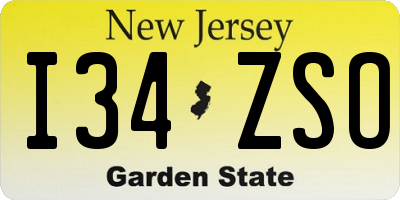 NJ license plate I34ZSO