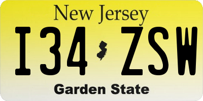 NJ license plate I34ZSW