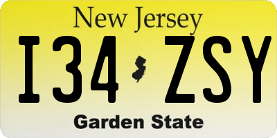 NJ license plate I34ZSY