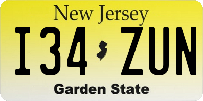 NJ license plate I34ZUN