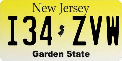 NJ license plate I34ZVW