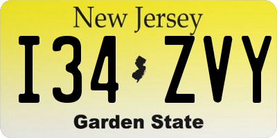 NJ license plate I34ZVY